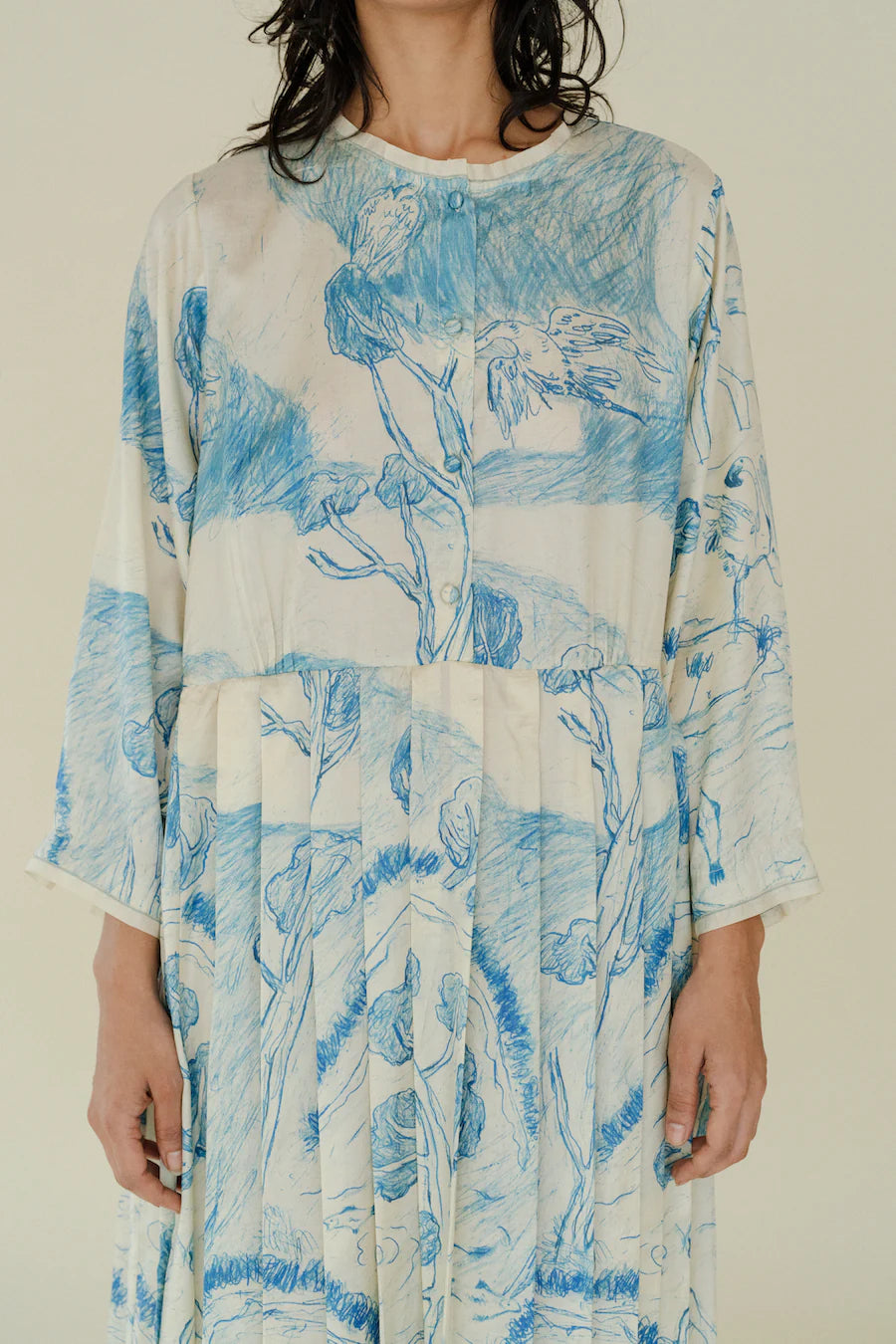 Runaway Bicycle Mel Pleated Blue Printed Dress-Runaway Bicycle-Thistle Hill