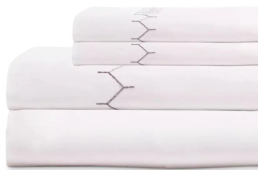 John Robshaw Stitched Cotton Percale Sheeting Gray