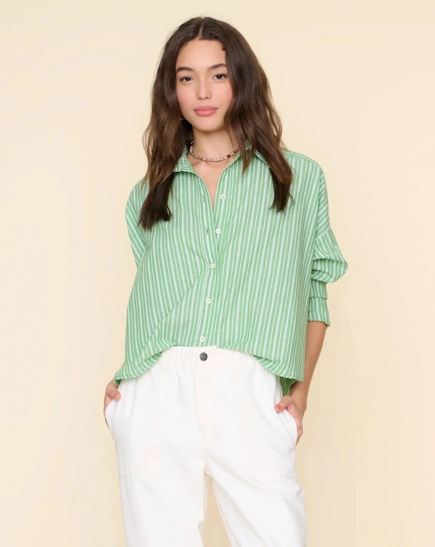 Xirena Riley Shirt Matcha Stripe-Xirena-Thistle Hill