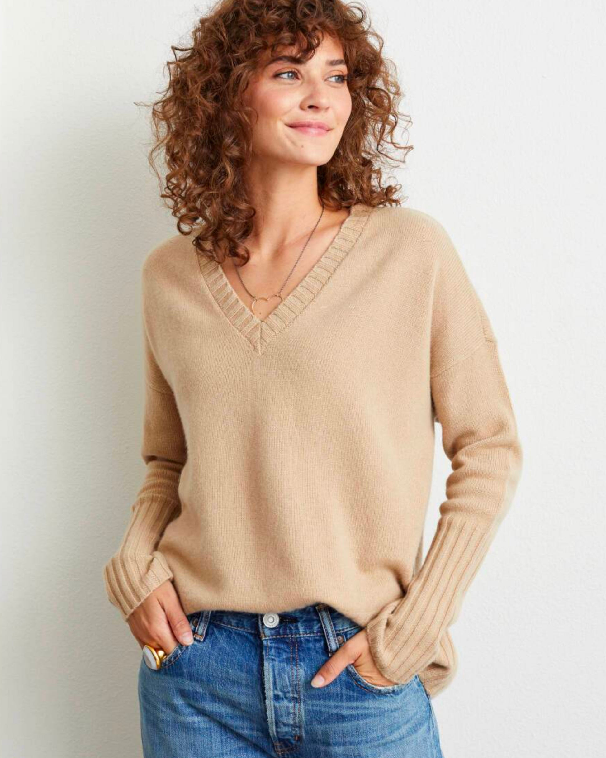 Not Monday Siena V-Neck Sweater Camel-Not Monday-Thistle Hill