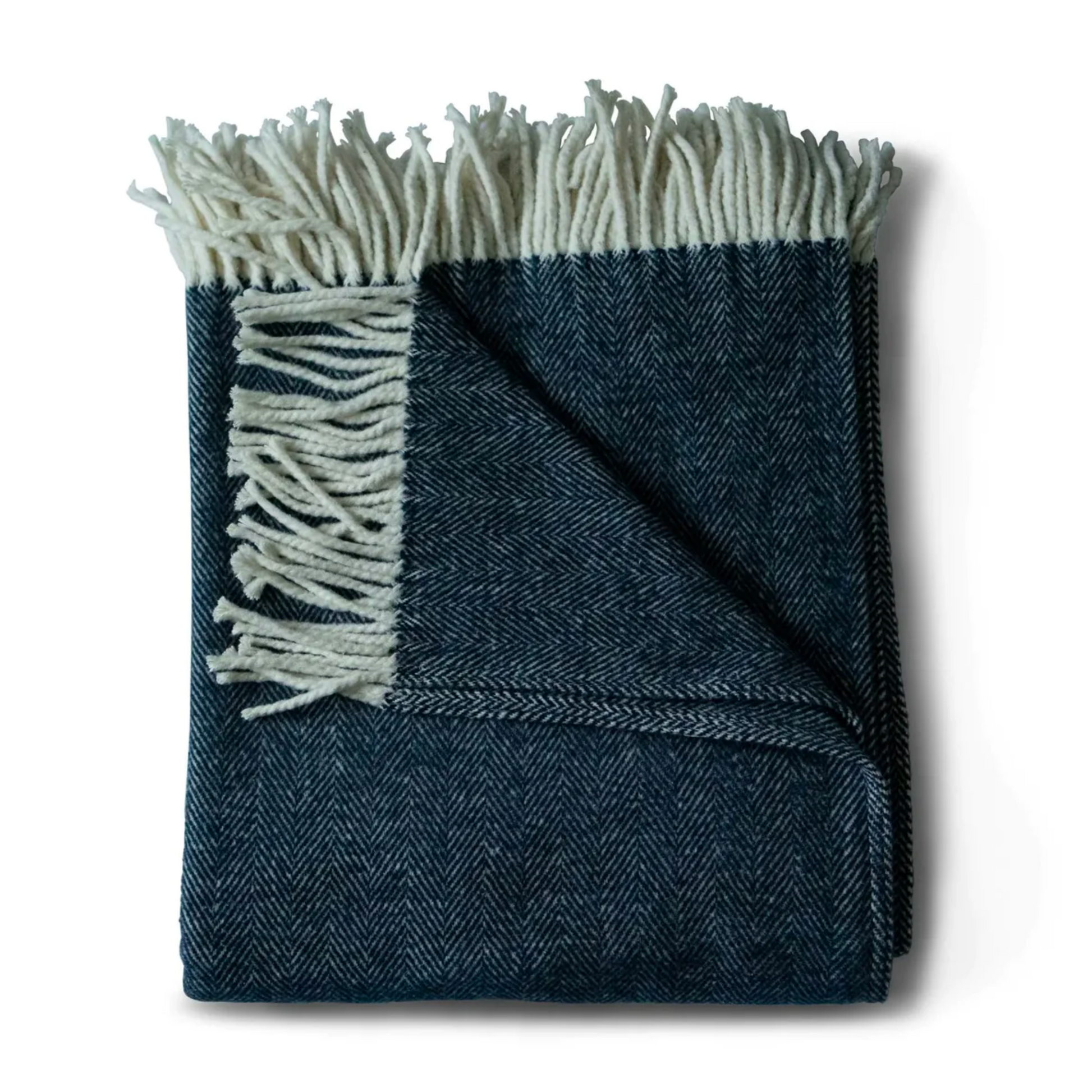 Evangeline Cotton Herringbone Throw Deep Blue-Evangeline-Thistle Hill