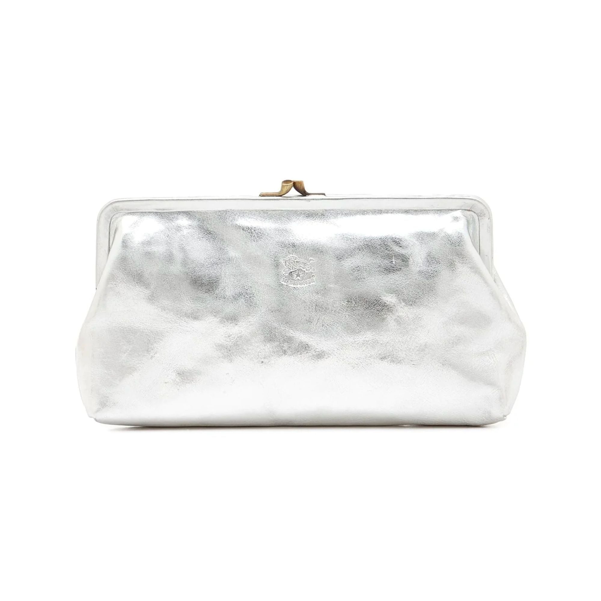 Manuela | Women's clutch bag in metallic leather color metallic silver – Il  Bisonte