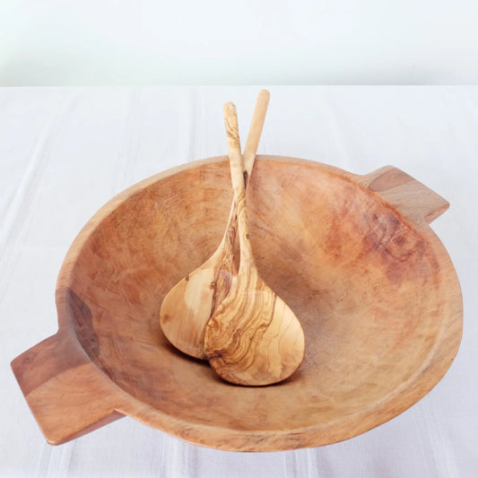 Hand Carved Wooden Small Salad Bowl with Handles