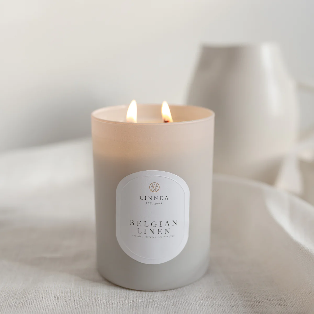 Linnea's Lights Double Wick Candle Belgian Linen-Linnea's Lights-Thistle Hill